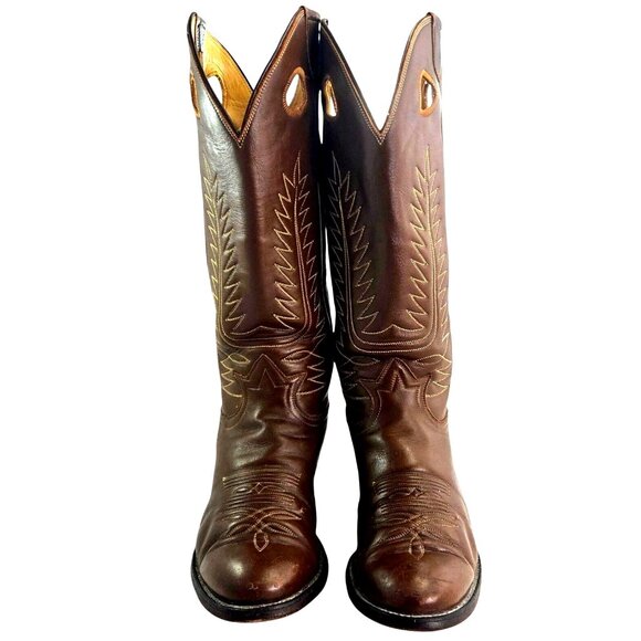Vintage 1960s Tony Lama Brown Leather Western Cowboy Boots Buckaroo Mens 8D main image 4